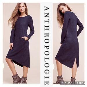 Anthropologie Moth Crossback Knit Long Sleeve Midi Dress in navy size XS